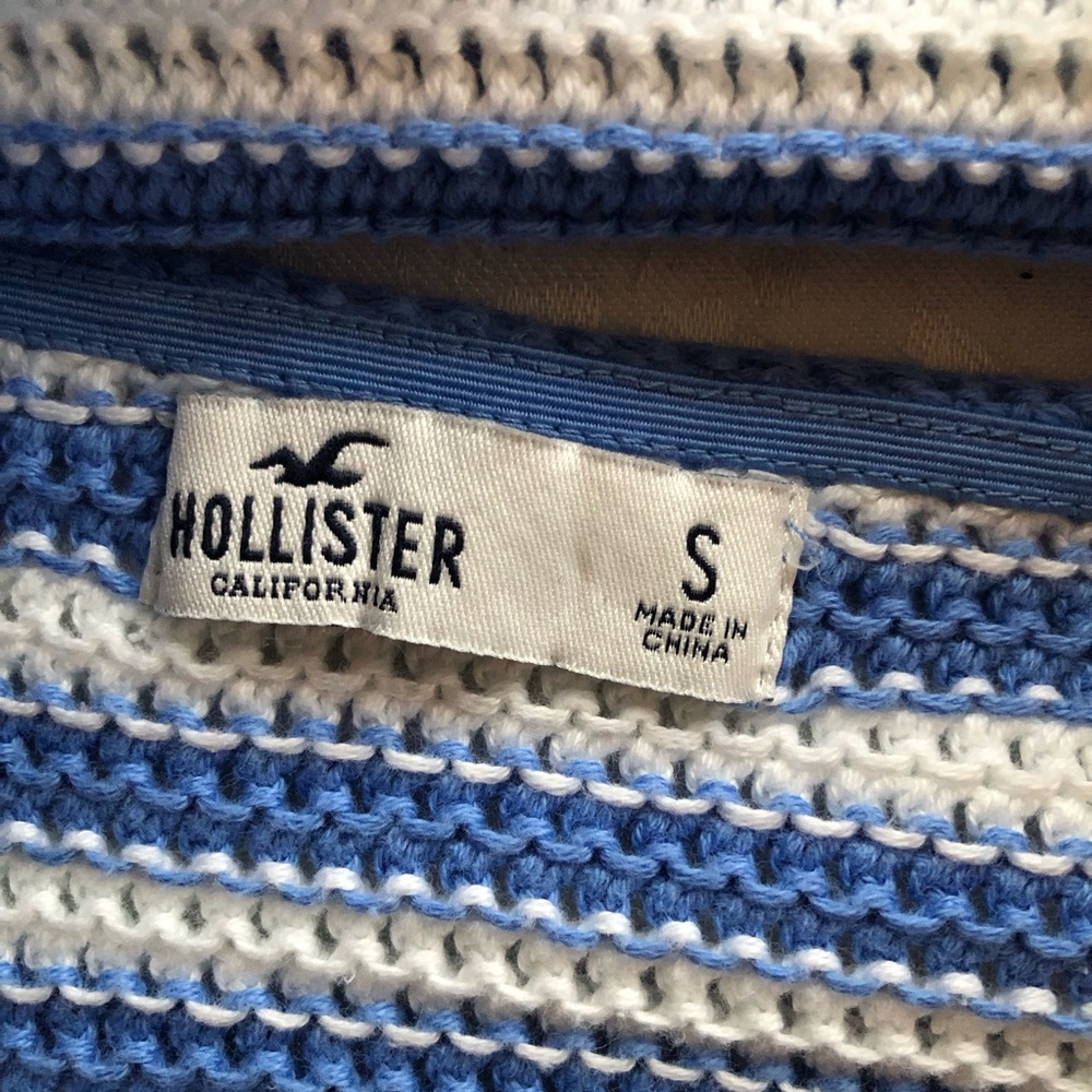 Hollister Blue/White Striped Crochet Knitted Crop Top Shirt Women’s Size S - Picture 8 of 16